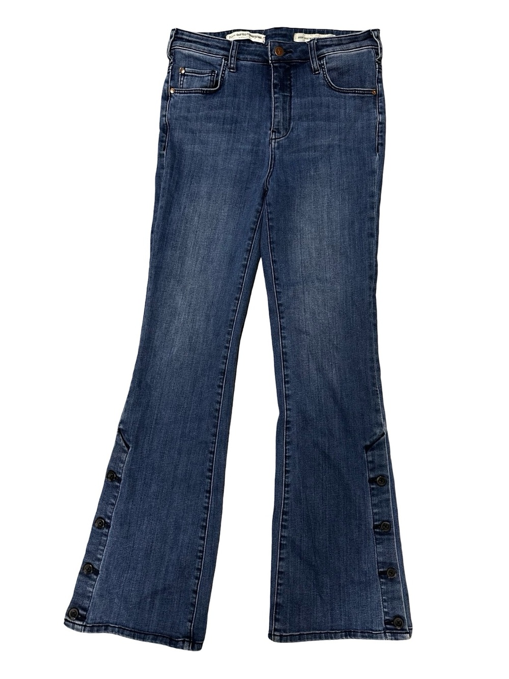 Pilcro Anthropologie High Rise Bootcut Flare Jeans Size 28 Button Hem Detail